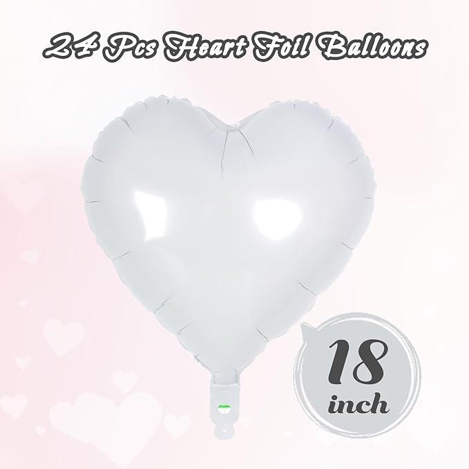 24 White Heart Balloons 18 Inch Love Valentines Wedding Birthday Party Decor