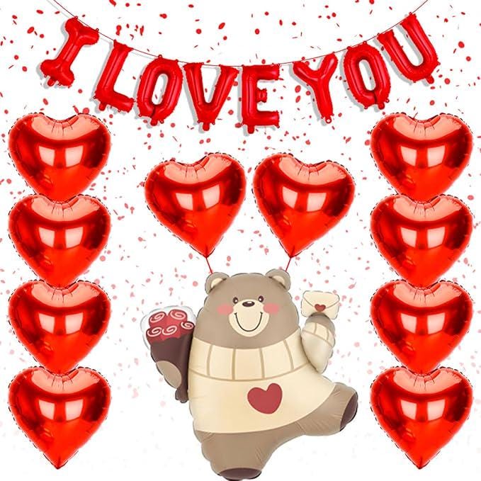 16 Inch I Love You Balloons Red Heart Confession Bear Valentines Wedding Party Decor