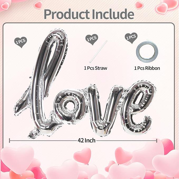 Large Silver Love Balloons Banner 42 Inch Mylar Foil Wedding Party Decor