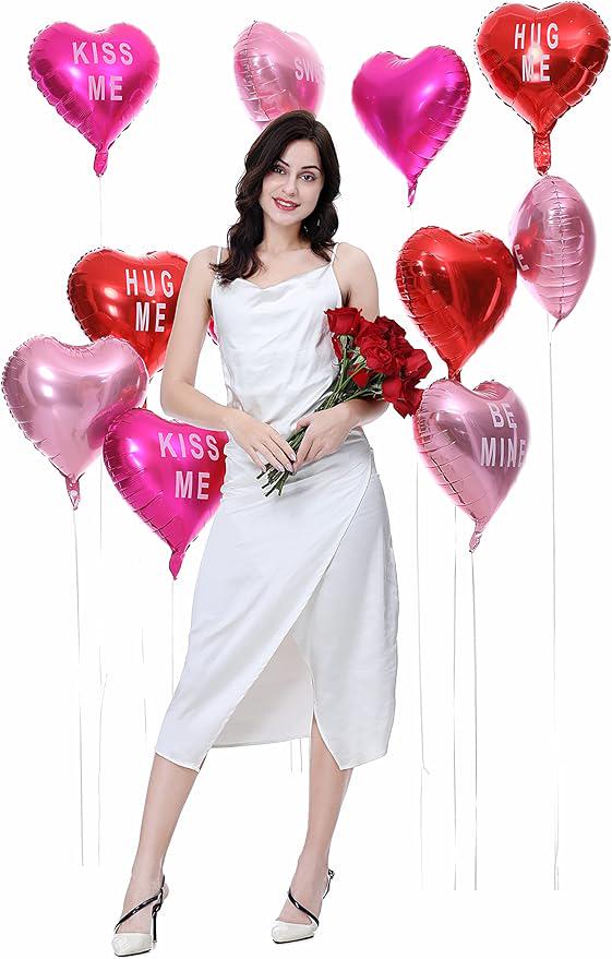 12 Pcs Heart Balloons 18 Inch Foil Love XOXO Sweet Be Mine Valentines Party Decor