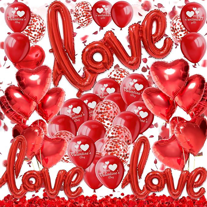 Valentines Day Decorations 50 Pcs Romantic Set Love Balloons Rose Petals Proposal Decor