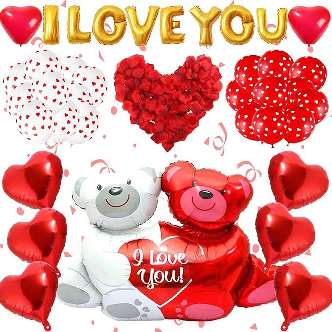 1062 Pcs Valentines Day Balloons Set Red Rose Leaves Love Heart Wedding Party Decor