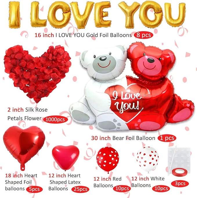 1062 Pcs Valentines Day Balloons Set Red Rose Leaves Love Heart Wedding Party Decor