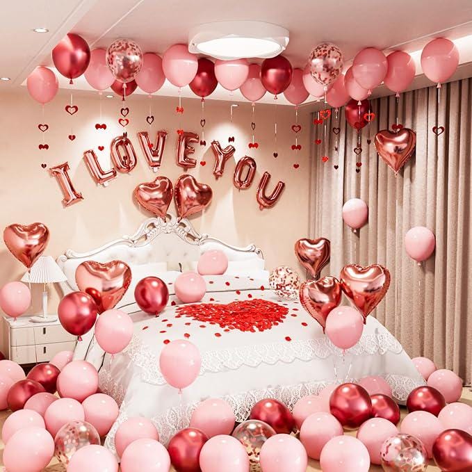 406 Pcs Valentines Day Balloons Kit I Love You Heart Rose Petals Wedding Party Decor