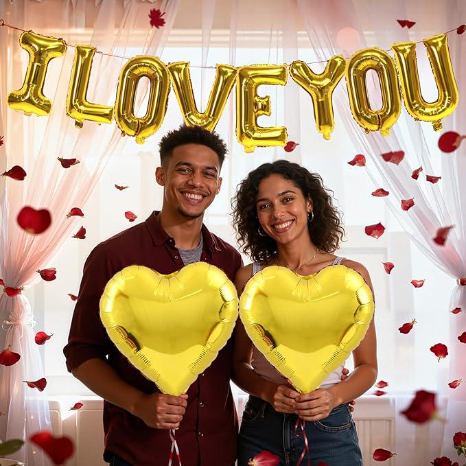 16 Inch Gold I Love You Letter Balloons 18 Inch Heart Valentines Wedding Party Decor