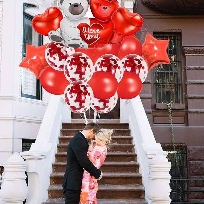 Valentines Day Heart Balloons I Love You Teddy Bear Rose Petals Wedding Party Decor