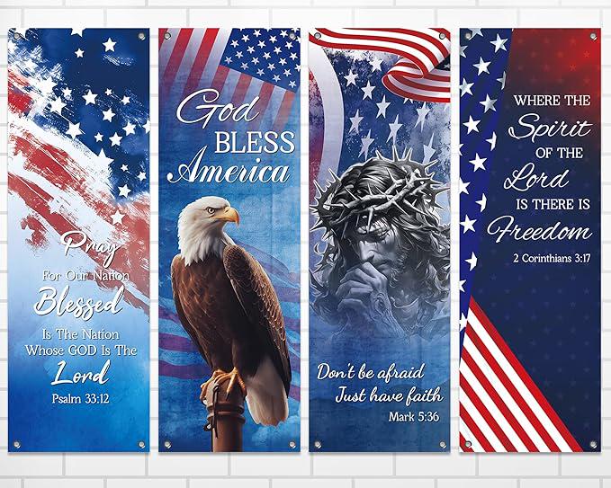 4PCS President Day Church Banners Sanctuary Wall Religious Hanging Bible Verse