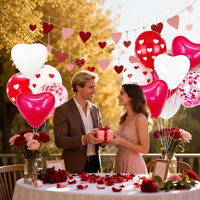 Red and White Heart Balloons Valentines Confetti Latex Love Wedding Party Decor