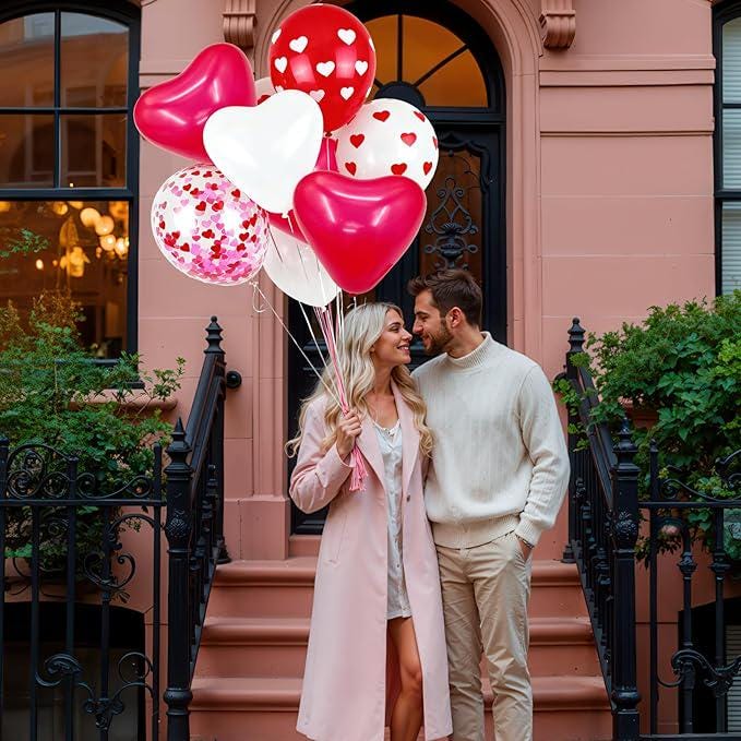 Red and White Heart Balloons Valentines Confetti Latex Love Wedding Party Decor