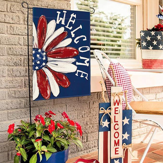 Patriotic President Day Garden Flag Double Sided Floral Daisy Yard Decoration