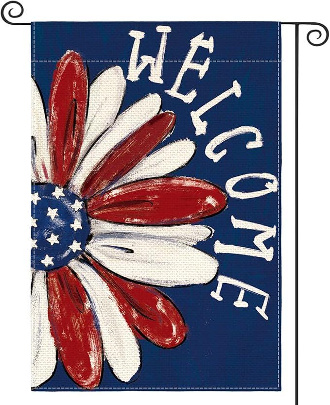 Patriotic President Day Garden Flag Double Sided Floral Daisy Yard Decoration