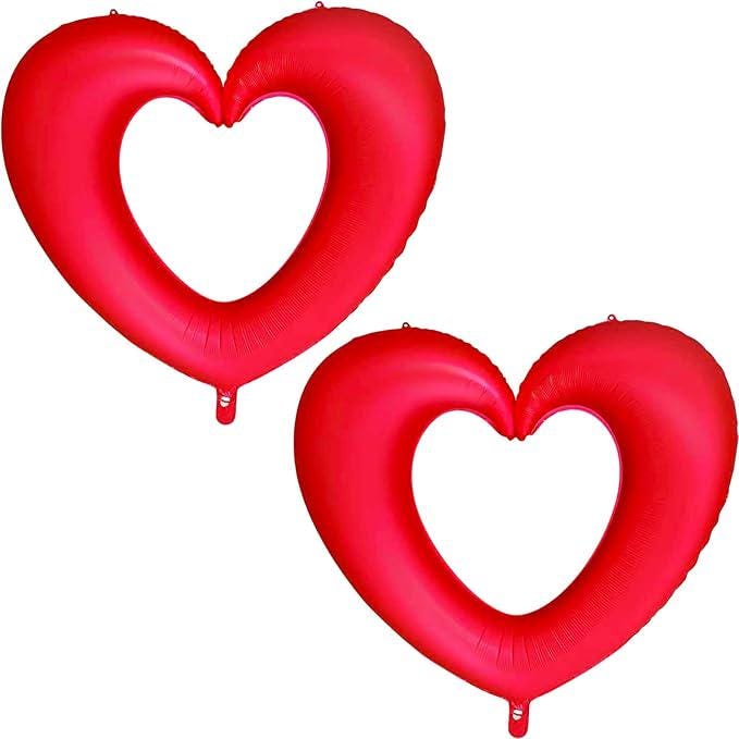 Red Heart Hollow Foil Balloons 40 Inch Matte Big Heart Valentines Wedding Party Decor 2 Pcs