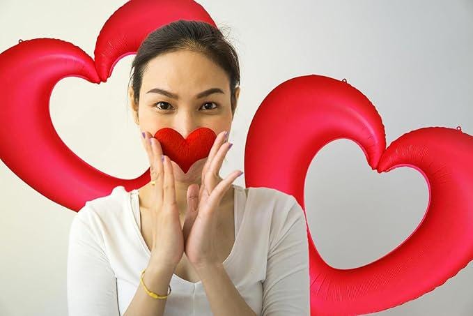 Red Heart Hollow Foil Balloons 40 Inch Matte Big Heart Valentines Wedding Party Decor 2 Pcs