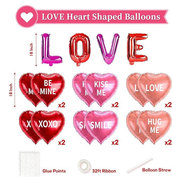 16 Pcs Valentines Day Heart Balloons 18 Inch Red Pink Love Wedding Party Decor