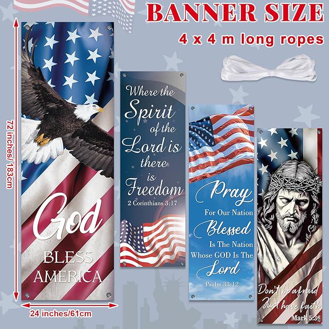 4PCS President Day Church Banners Sanctuary Wall Religious Hanging Bible Verse Decor