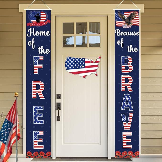 Memorial Day Porch Banner Patriotic Red White Blue President Day Decorations