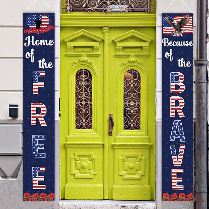 Memorial Day Porch Banner Patriotic Red White Blue President Day Decorations