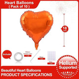 10 Pcs Orange Heart Foil Balloons 18 Inch Love Valentines Wedding Party Decor