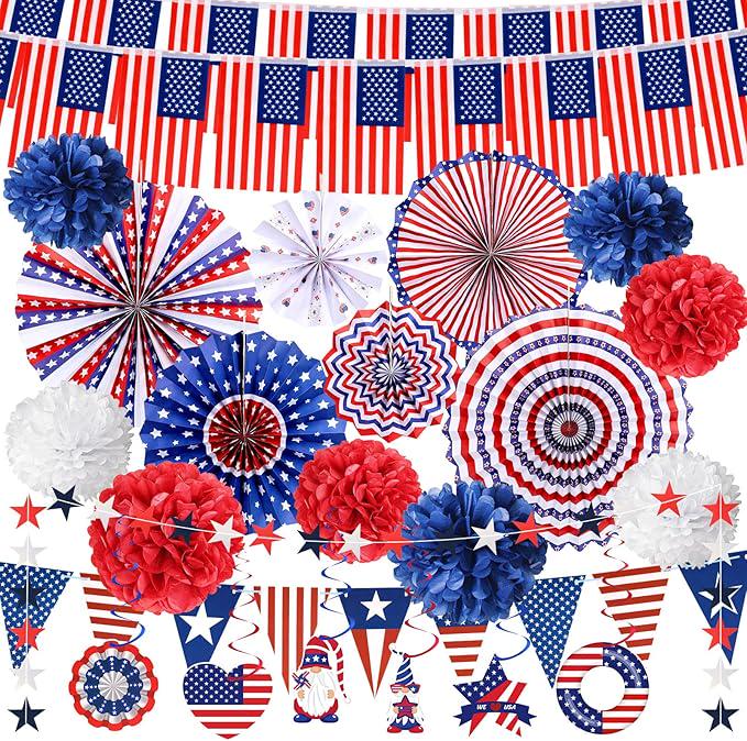 34PCS President Day Decorations USA Flag Stars Banner Outdoor Party Supplies