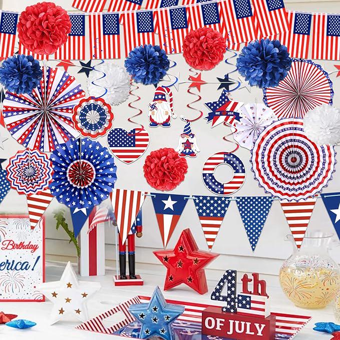 34PCS President Day Decorations USA Flag Stars Banner Outdoor Party Supplies