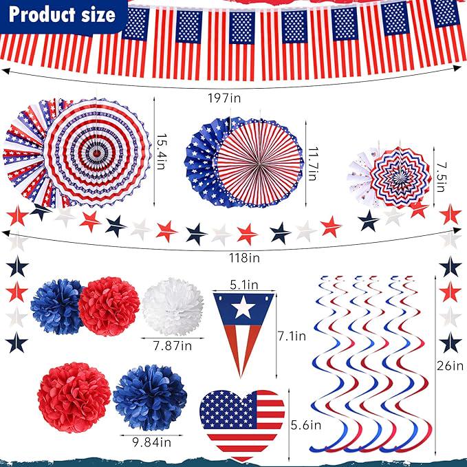34PCS President Day Decorations USA Flag Stars Banner Outdoor Party Supplies