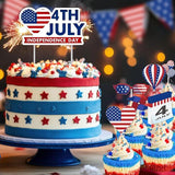 President Day Patriotic USA Banner Cake Toppers Red White Blue Balloons