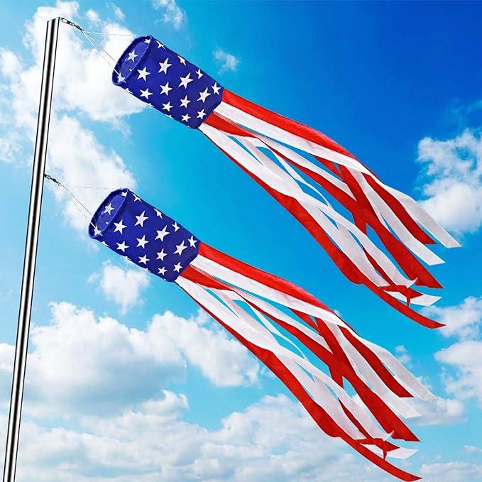 2 Pack 40 Inch American Flag Windsock Patriotic President Day Outdoor Decoration