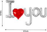 38 Inch I Love You Balloons Silver Heart Foil Valentines Wedding Anniversary Party Decor 2 Pcs