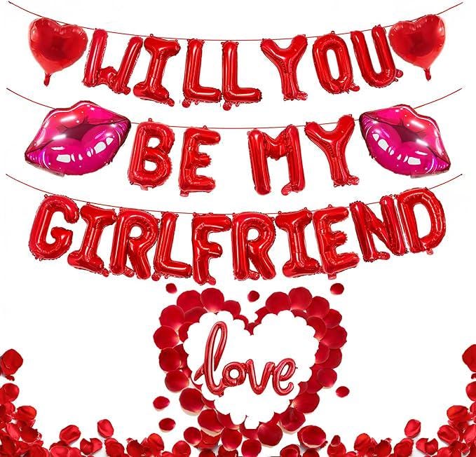 16 Inch Red will you be my girlfriend Balloons Heart Lips Love Foil Decor