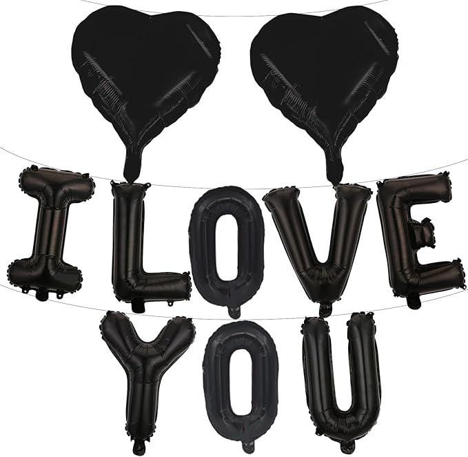 16 Inch Black I LOVE YOU Balloons Banner with Heart Foil for Romantic Decor