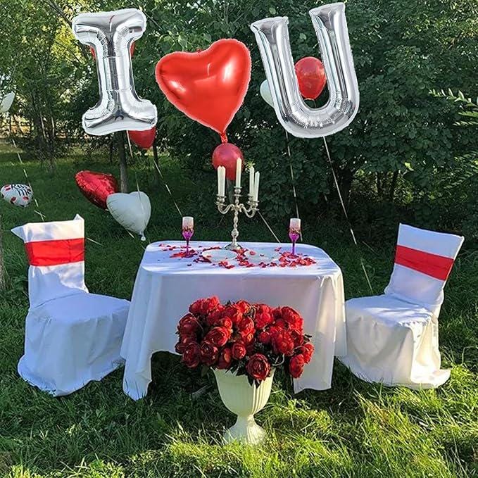 40 Inch I Love You Heart Foil Balloons Set of 3 Silver for Valentines Wedding Party