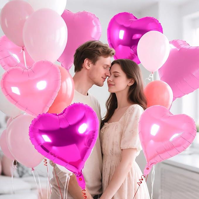 12 Pcs Colorful Heart Balloons 18 Inch Foil Love Balloons for Valentines Wedding Party