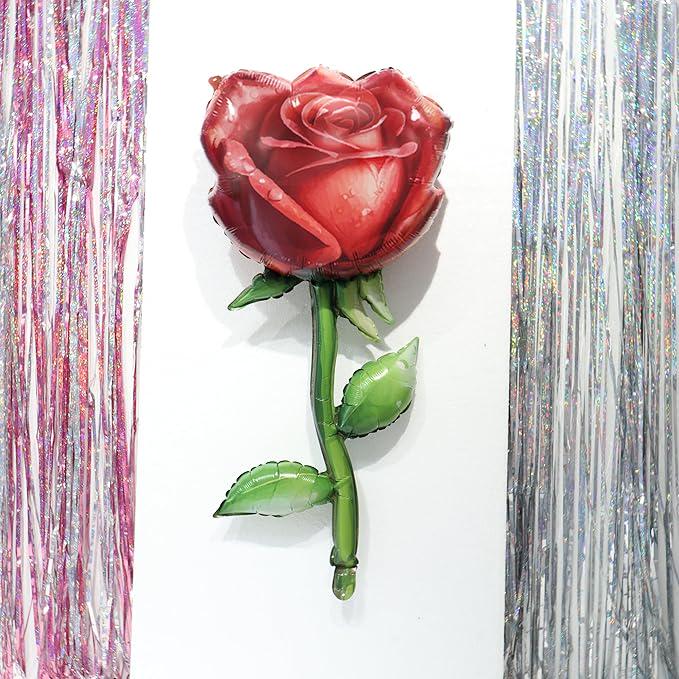 Ruby Dark Red Rose Foil Balloons Valentines Floral I Love You Party Decor