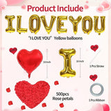 Gold I Love You Balloons Red Heart with 500 Rose Petals for Wedding Valentines Decor
