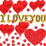 Gold I Love You Balloons Red Heart with 500 Rose Petals for Wedding Valentines Decor