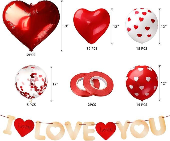 Valentines Balloon Banner Kit 14 Heart I Love You Letter with 35 Red White Balloons