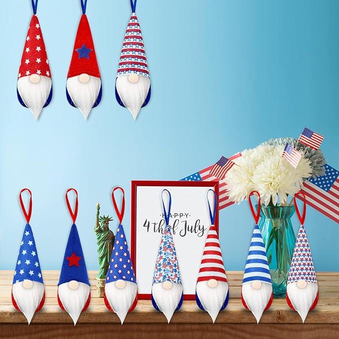 Patriotic Veterans Day 10PCS Gnome Tree Ornaments President Day Red White Blue Decor
