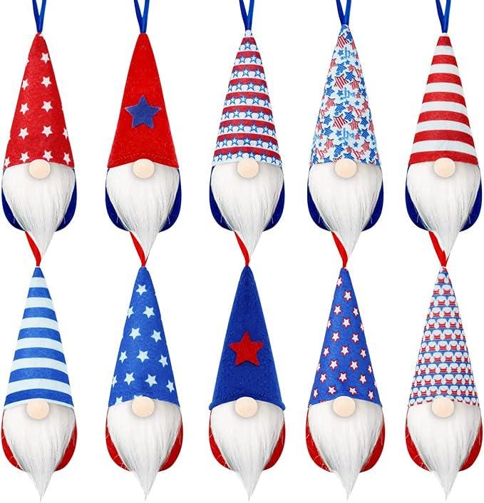 Patriotic Veterans Day 10PCS Gnome Tree Ornaments President Day Red White Blue Decor