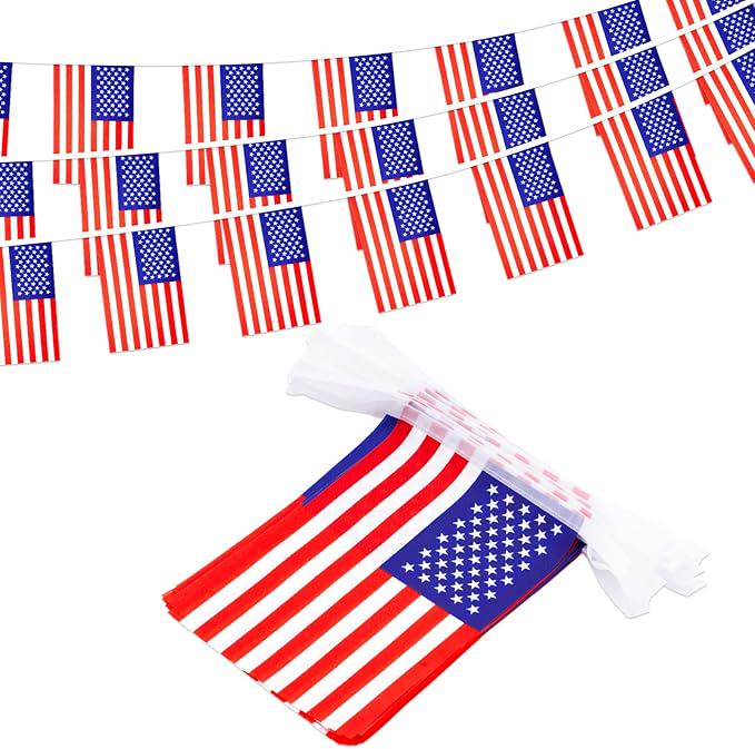 40PCS American Flags Banner 36Feet Patriotic President Day Red White Blue Outdoor Indoor