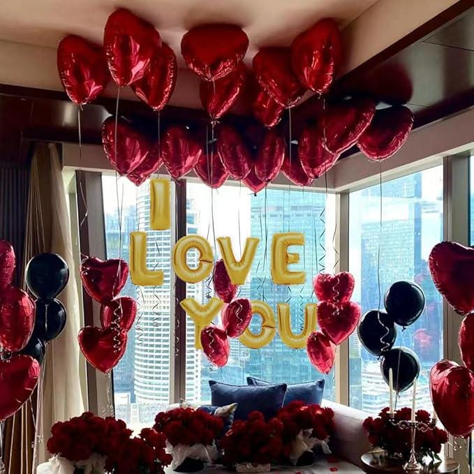 I Love You Foil Balloon Banner Letters with Heart for Birthday Anniversary Valentines Party