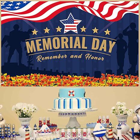 Memorial Day Patriotic Backdrop Banner Photography Remember Honor President Day Decor