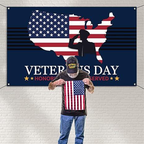 Veterans Day Backdrop Banner Honoring All Who Served Patriotic President Day Decoration