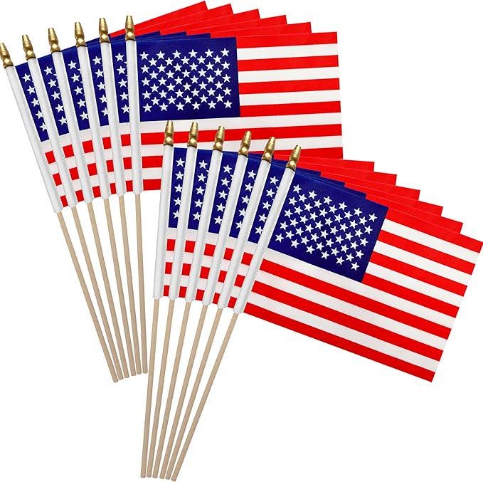 Mini American Flags, 12 Pack - Patriotic Party Decorations