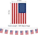 American Flags USA String Banner for President Day Patriotic Events 33 Feet 30 Flags