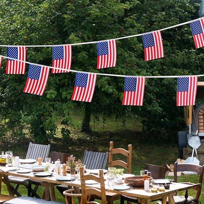 American Flags USA String Banner for President Day Patriotic Events 33 Feet 30 Flags