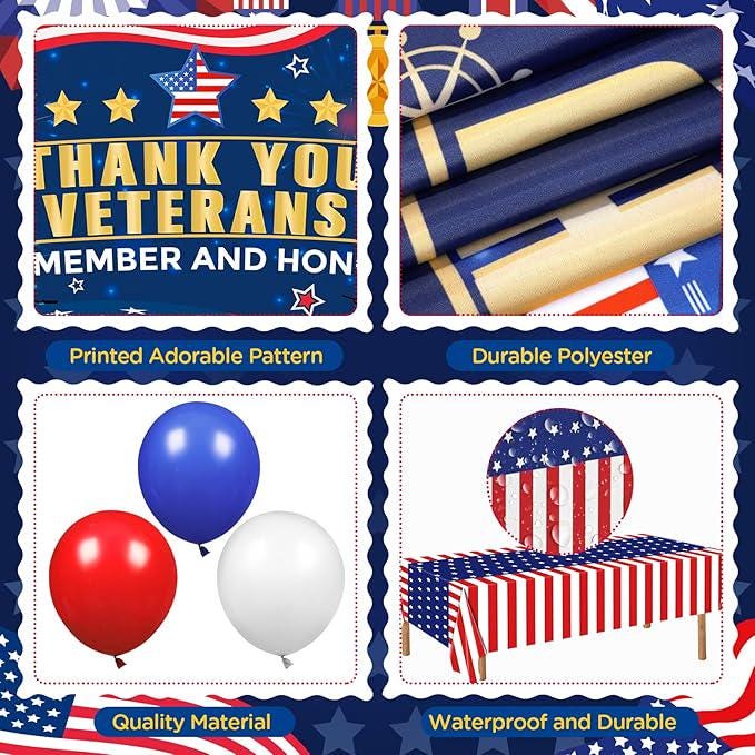 Thank You Veterans Banner Backdrop Party Supplies for President Day and Memorial Day