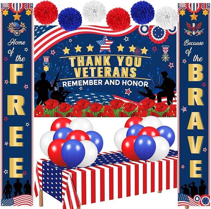 Thank You Veterans Banner Backdrop Party Supplies for President Day and Memorial Day