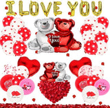 Valentines Day Balloon Decor Teddy Bear I Love You Set With 12 Heart Balloons
