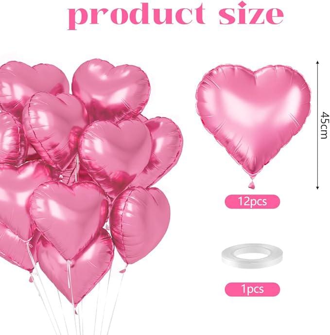 12Pcs Pink Heart Balloons Pastel Foil Balloons for Birthday Wedding Party