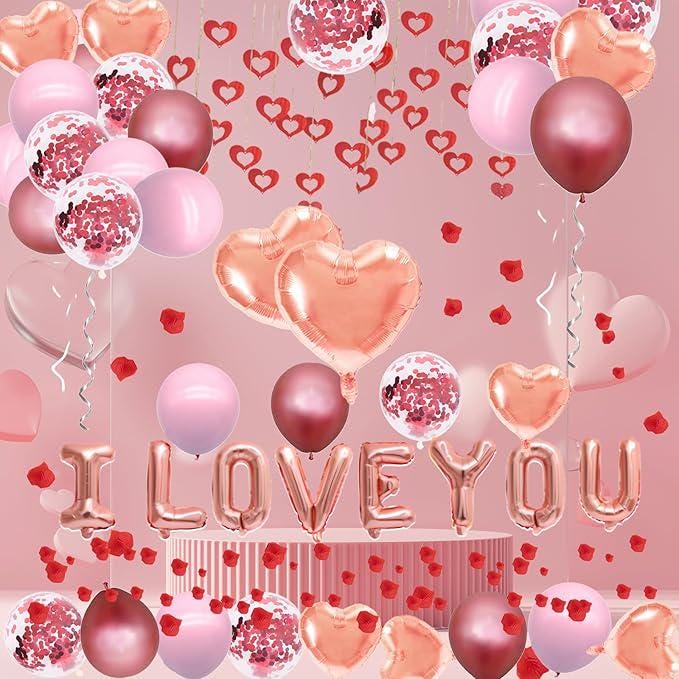 Valentines Day Balloon Decor Set Heart I Love You Foil Pink Rose Gold Balloons